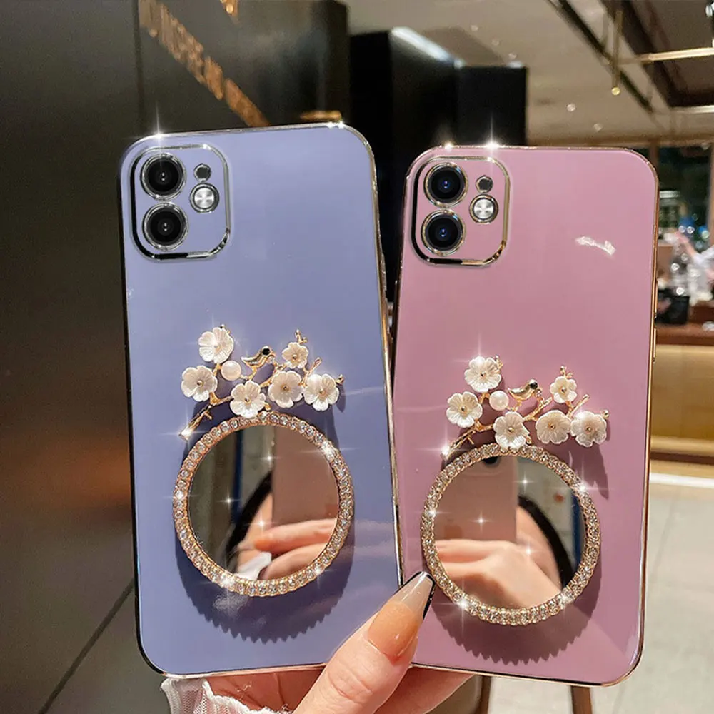 Diamond Cover Flower Miroir Phone Case  For Iphone X 7 8 10 11 12 13 14 15 Max Pro Plus Sjk179 Laudtec details