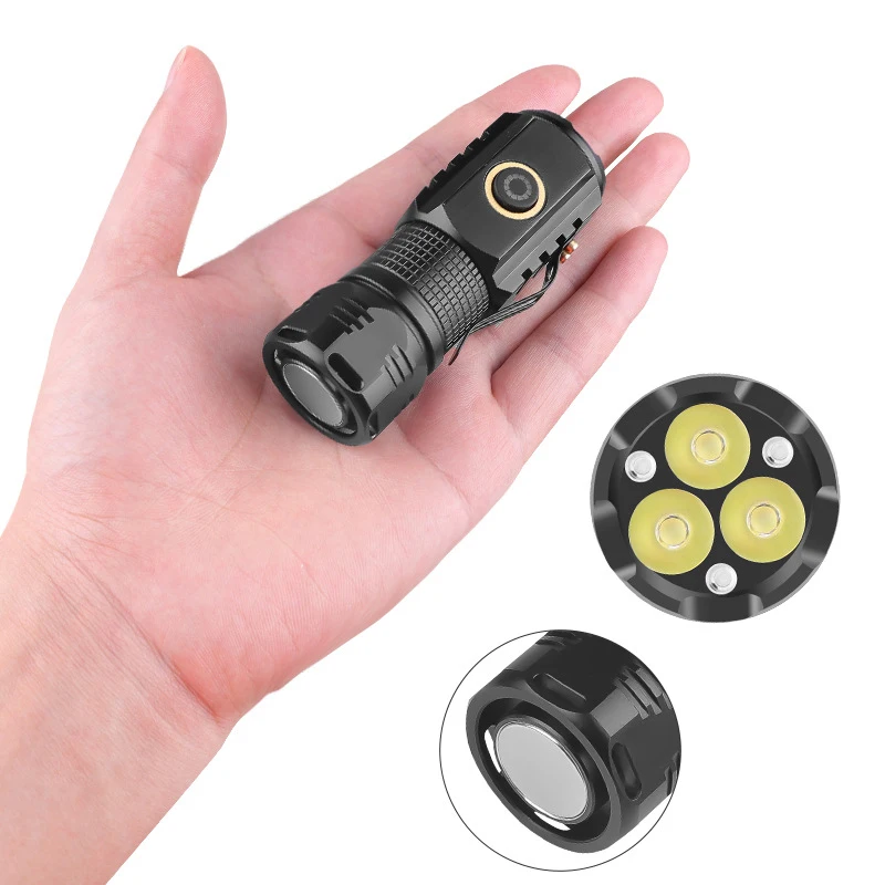 3 LED Flashlight 16340 Rechargeable USB C Light IP68 Waterproof with Magnet for Hiking Camping