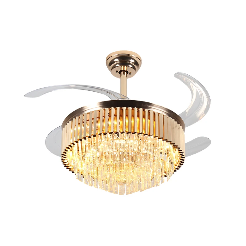 Modern Kristal Lufer Restoran Yatak Odası LED Işık Zekî Frekans Dönüştürme Tavan Fan Lâmbası