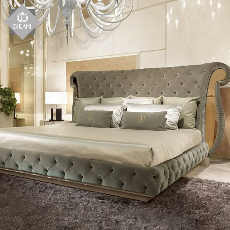 Lussuosi moderni mobili per camera da letto in microfibra pelle letti Queen  e King-Size con testiera con bottone trapuntato in stile morbido letti