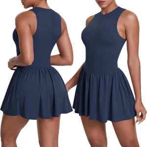 Women's High Quality Sleeveless Tennis Dress with Zippered Skirt Outdoor Running and Sliding Straps