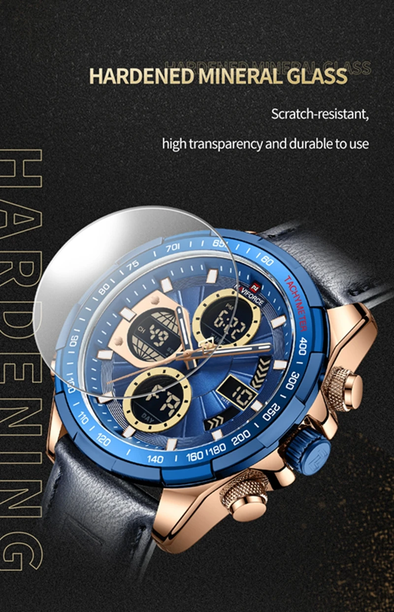 NAVIFORCE 9197L Quartz Watches Mens Luxury Sport Chronograph Waterproof Quartz Big Clock Digital Wristwatches Men Watch
