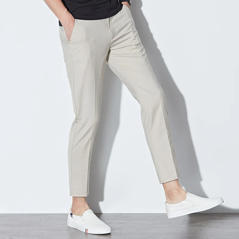 Men's Fashion Cropped Multicolor Trousers Slim Fit Pants Men's Noniron