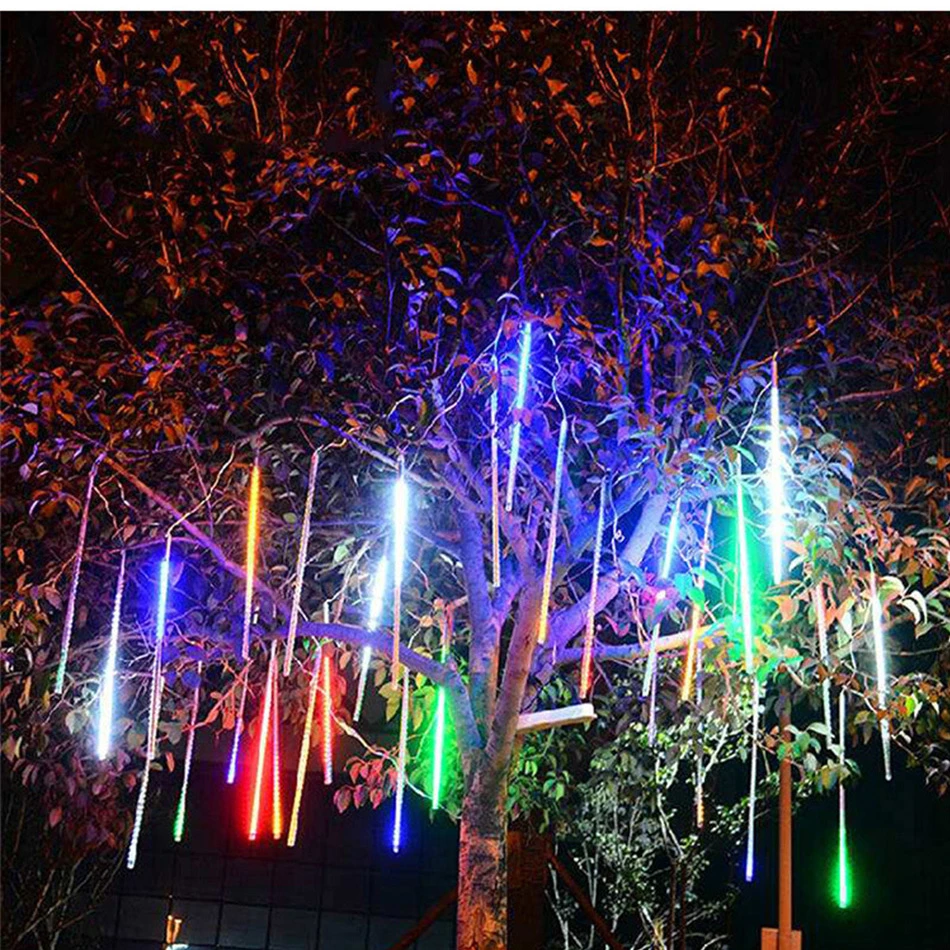 Copper Wire 4 Colors Changing LED Outdoor Running Water Meteor Rainfall Lights Stick