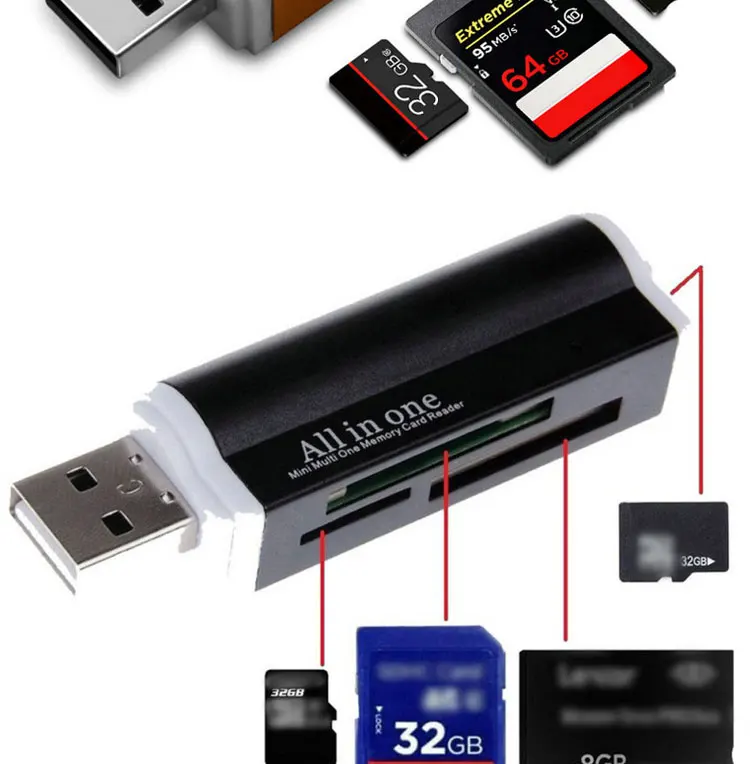 USB2.0 4 in 1 Multi Memory Card Reader All in One Card Reader  for Mini SD/MMC/TF Card/MS Lector de tarjetas