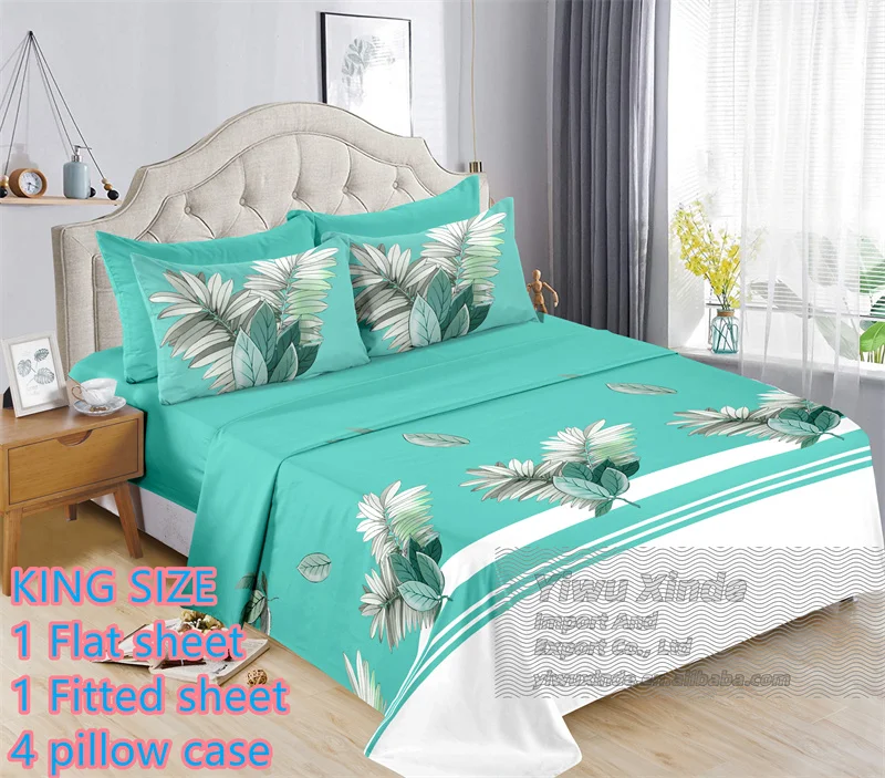 Ready to Ship 6 Pieces Bed Sheet Set king Size Cotton Flat Fitted Sheet with Pillowcases Cheap Price Floral Printed  Bedding Set