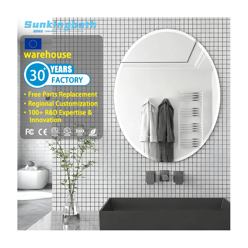 Hanging Wall Mounted Mirror Decorative Large Oval Frameless Makeup Mirror with Beveled Edge for Bathroom