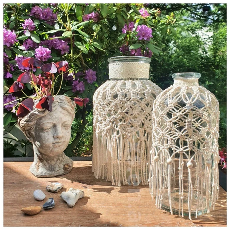 PH1010 Free Samples Custom Holders Bottle Covers Macrame Candle Cover Holder Macrame Jar Covers