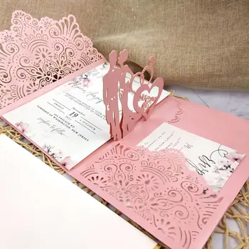 Golden Hollow Creative Invitation 3d Greeting Cards Pop Up Wedding Card