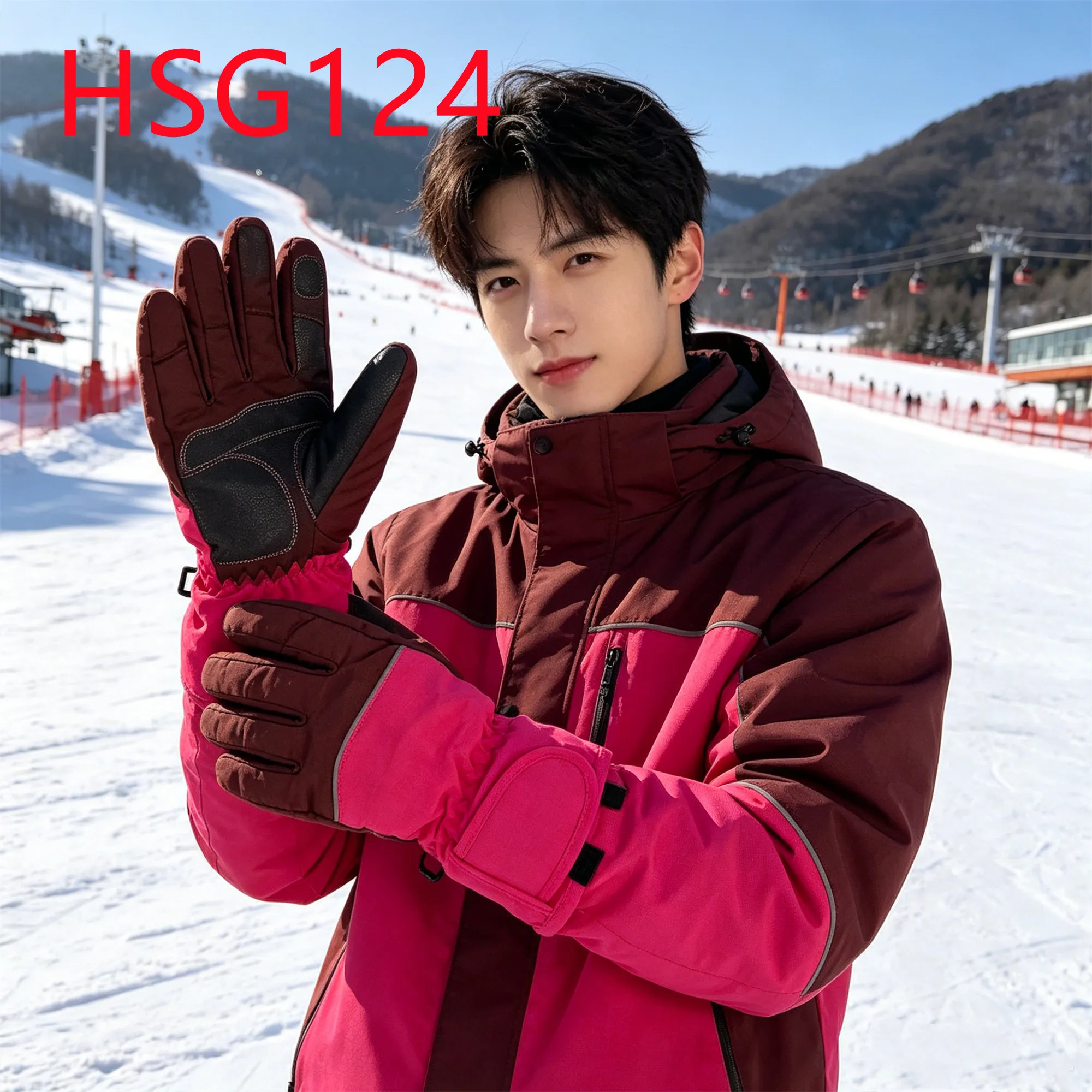 HY,Multi Colors Available Five-finger Touchscreen Windproof Ski Gloves Winter Occasions Prevent Snow Water Snow Gloves HSG124