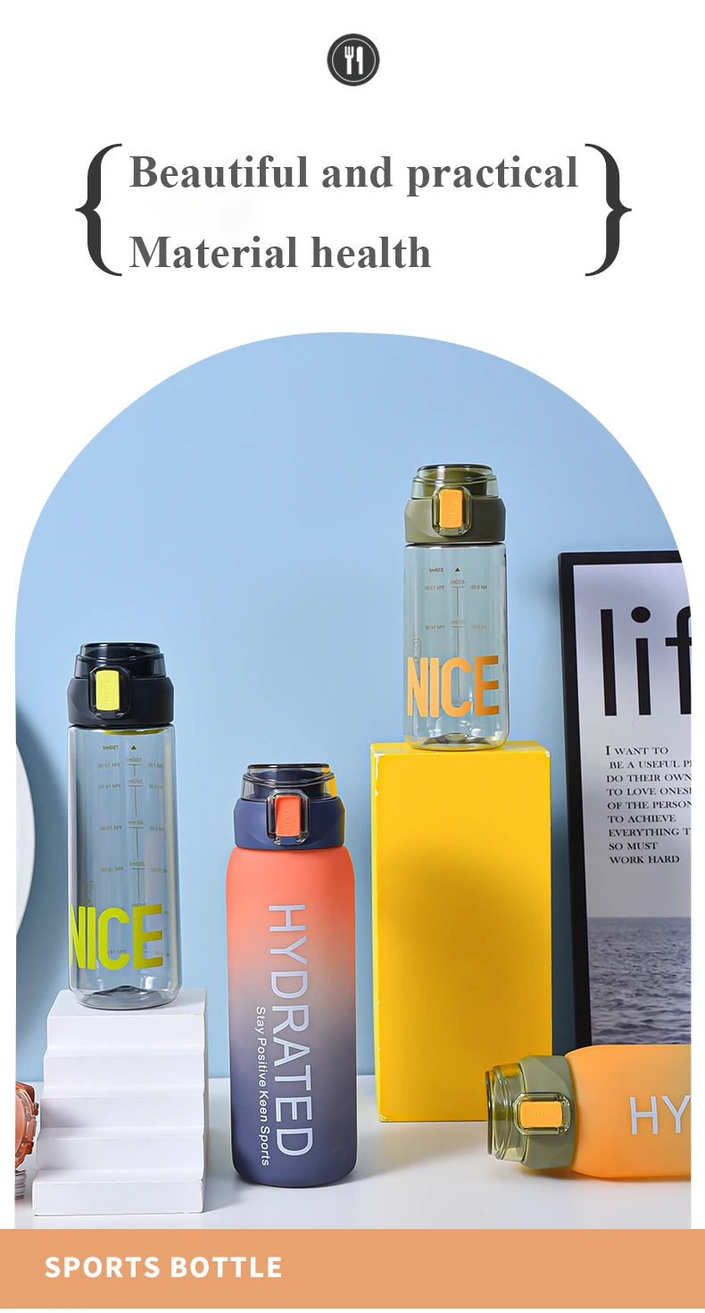 1 Liter 750ml Tritan Motivational Water Bottle Without Straw Plastic