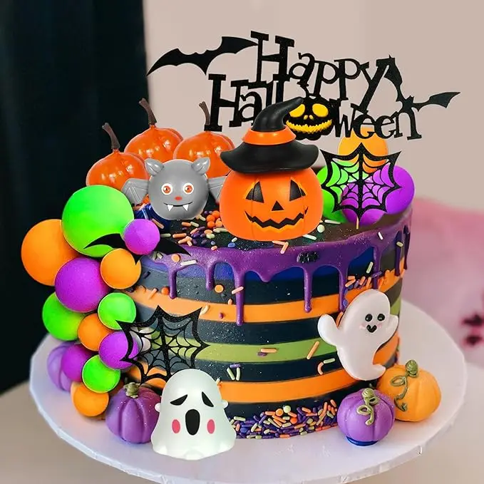 Happy Halloween Cake Topper Set – 8-teilig, Glitzernde Kuchen-Deko Für Halloween-Partys