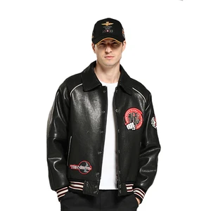 Bomber Jacket Men Genuine Leather Cowhide and Sheepskin Can Be Customized for Embroidery