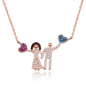 Wedding Gift Fashion 925 Sterling Silver Necklaces Popular Colorful Stone Love Heart Jewelry Necklace