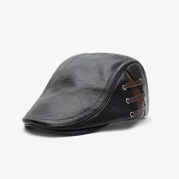 PU Leather Ivy Driving Cap Classic Scally Flat Hat Plaid Ivy Hats For Men