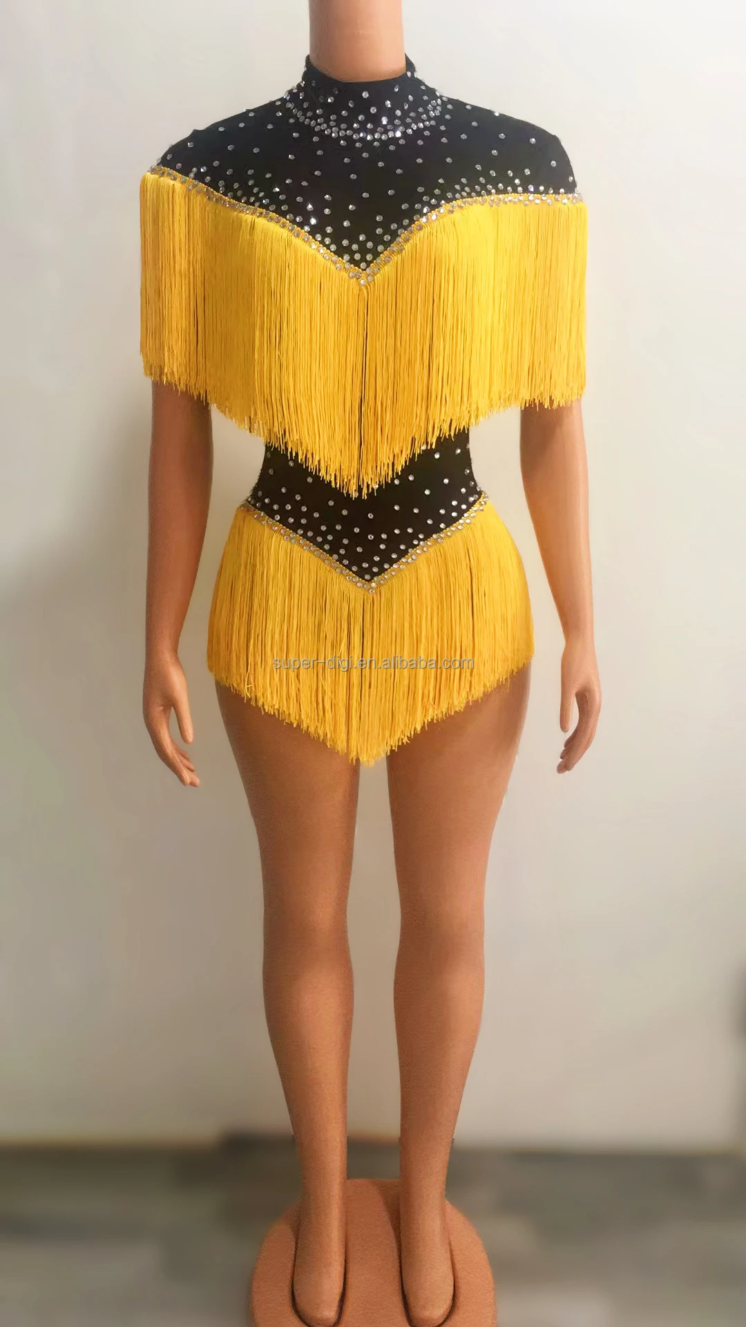 Tassels Short Romper Dance Wear See Through Backless Crystal Birthday