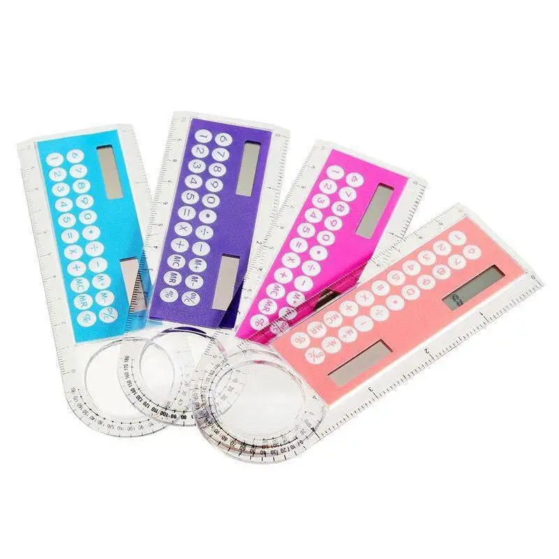 Mini Ultra-thin 3 in 1Ruler Solar Calculator Multifunction 10cm Ruler School Stationery Students Plastic 10cm Ruler
