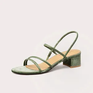 Summer Latest Green Open-toe Sandals Women's Shoes Sandal Comfortable Thin Belt Mid Chunky Heel Lady Sandals