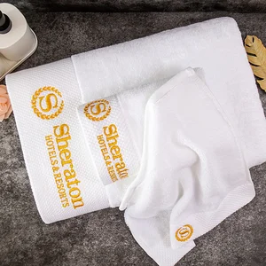 5 Star Hotel Towel White Bathroom Cotton Woven Bleached Custom Logo Soft Absorbent for Home Hotel Spa Premium