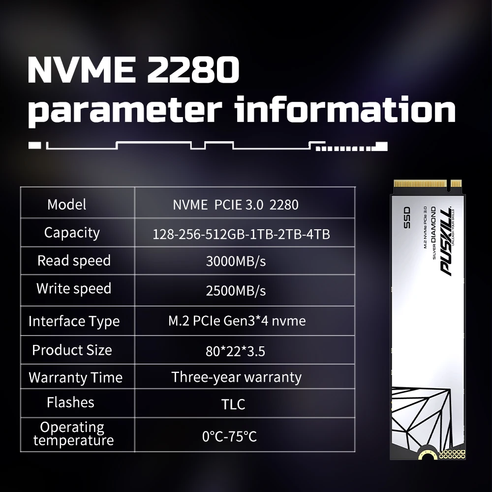 For Internal NVMe M.2 2280 SSD 128GB-4TB for Laptops & Desktops with 2000-2500MB/s Read Speed
