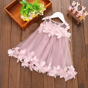 Summer Elegant Princess Baby Girl Dress Casual Sleeveless Party Wear with O-Neck Collar Patchwork Floral Design for Children
