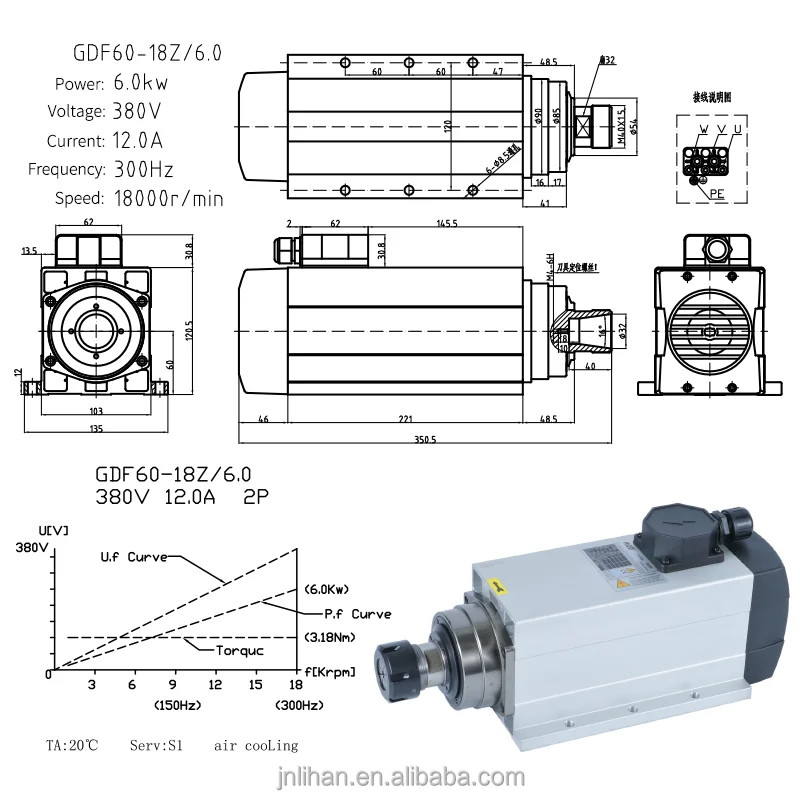 GDF60-18Z/6.0 HQD 6kw High Power CNC Spindle Motor for Engraving