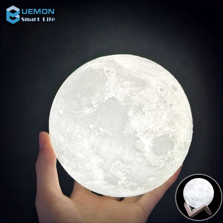 UEMON Modern 3D Moon Model Wifi Smart LED Table Lamp Custom Bedside Desk Lamp Tuya for European Style Room Lighting PC Body AC