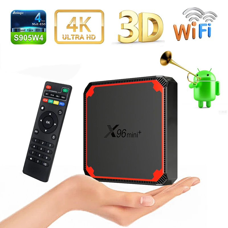 X96 Mini Android 7.1 TV Box Amlogic S905W Quad Core 2GB RAM 16GB ROM,  Support 2.4G WiFi 100M Ethernet 3D/4K HD HDR H.265 Android Box