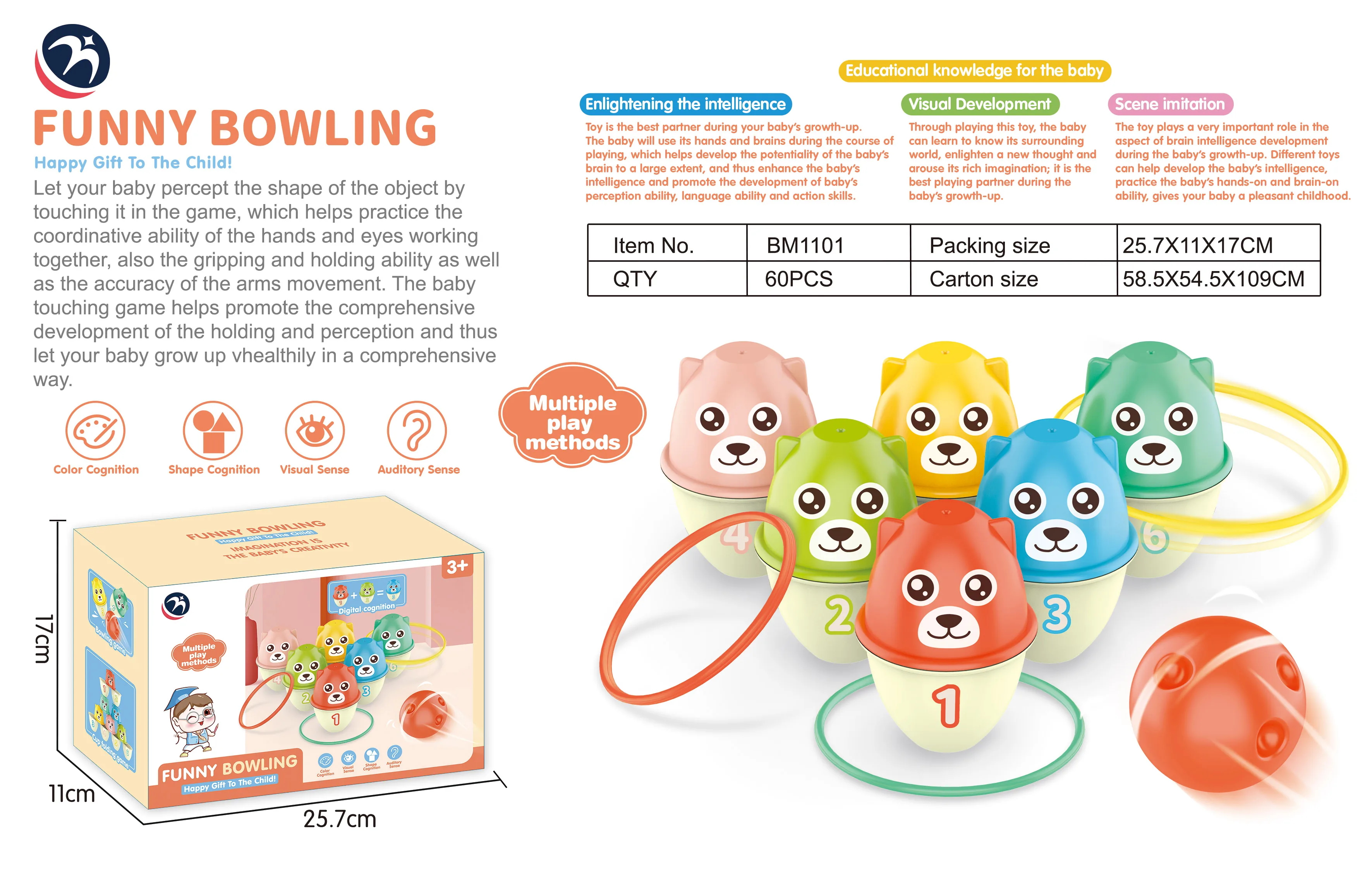 Colorful Educational Loop Bowling Balls Outdoor Sports Toys for Kids 2-4 Years Detachable ABS Plastic Material Fun Playing