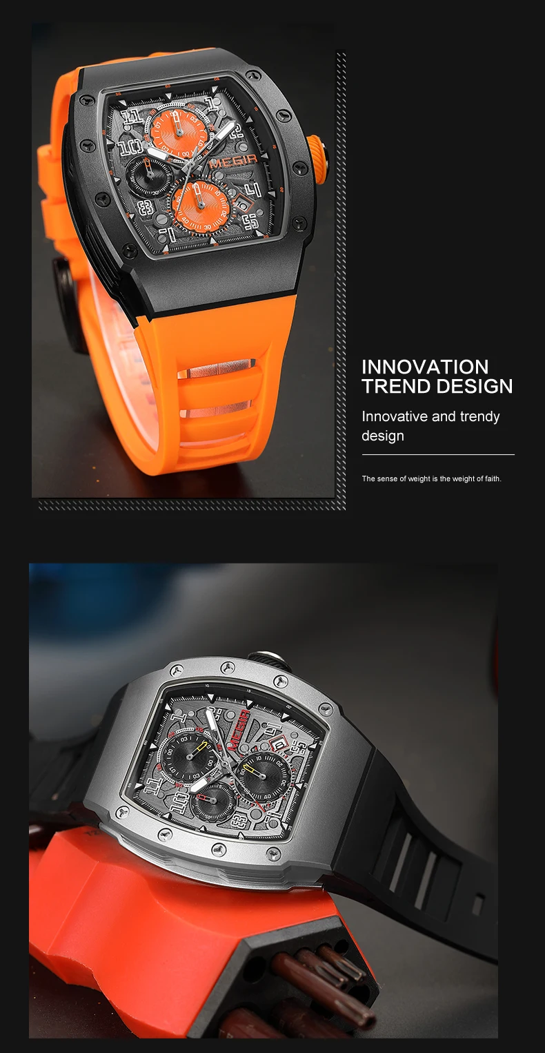 MEGIR 8411 Luxury Business Men's Quartz Wristwatch Fashion Blue Silicone Waterproof Luminous Pointer Dial Custom Watch