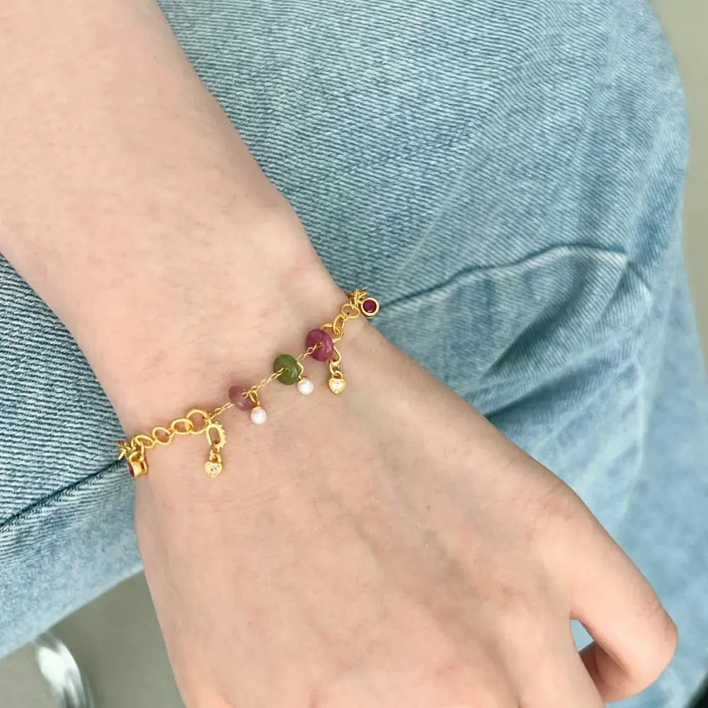 KAKODIY Luxury Gold Plated Adjustable Custom 925 Sterling Silver Women's Natural Tourmaline Bracelet detail 5