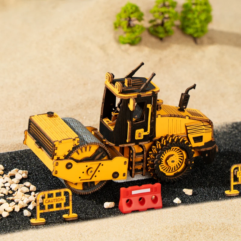 Robotime Rokr US Warehouse DIY Series TG701K Road Roller Engineering Vehicle Model Kits Wooden Educational Toys 3D Wood Puzzles