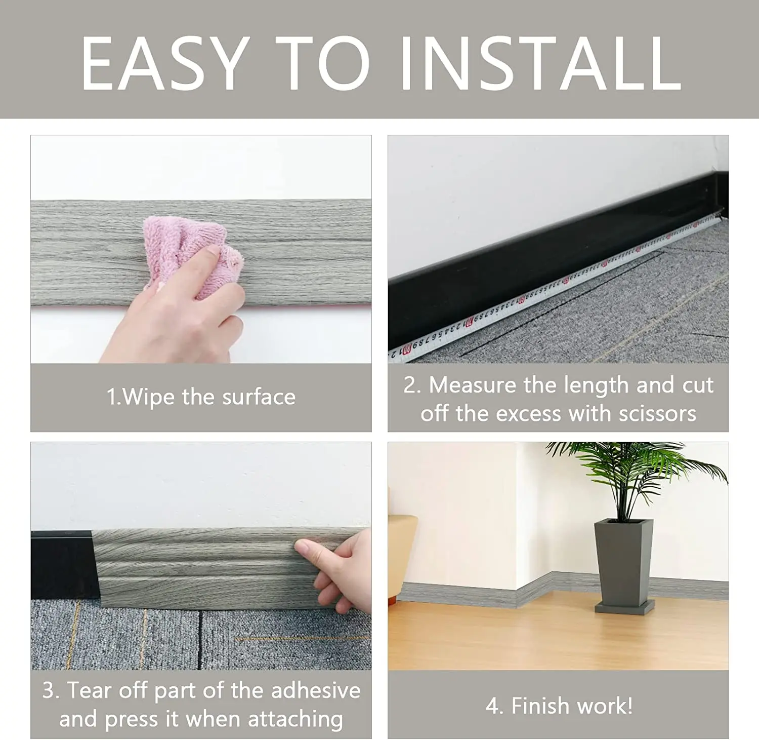 Flexible Baseboard Molding Trim 9.84 Ft Peel And Stick Vinyl Rubber