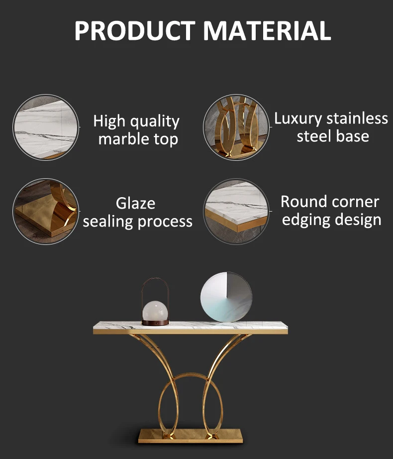 Home Furniture Living Room Rectangle Side Tables Gold Legs Marble Top