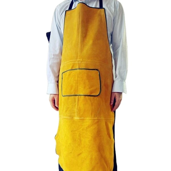 Изготовленный на заказ длинный сверхпрочный из воловьей кожи термостойкий огнестойкий безопасный рабочий сварочный фартук для