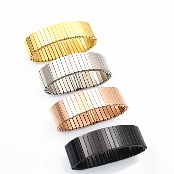 Brushed 20 MM 304 Stainless Steel Elastic Flat Surface Watch Strap  with One Bead Bamboo Shape