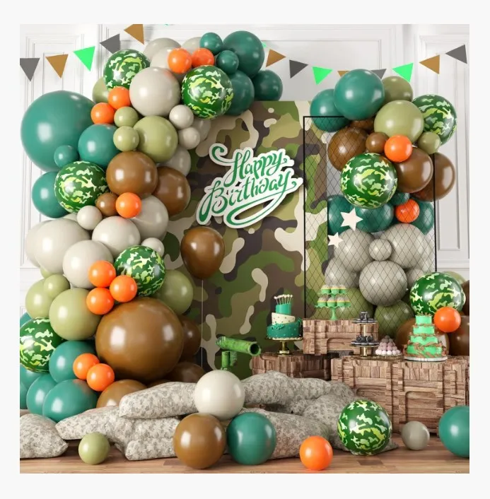 Retro Balloons Camo Themed Outdoor Camping Game Party Balloon Garland ...