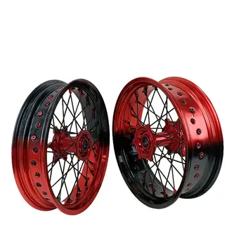 Fit EXC SXF MC XE TE FE 16/17 Wheel Set Two-tone Red And Black Rims Supermoto Spoke Wheels