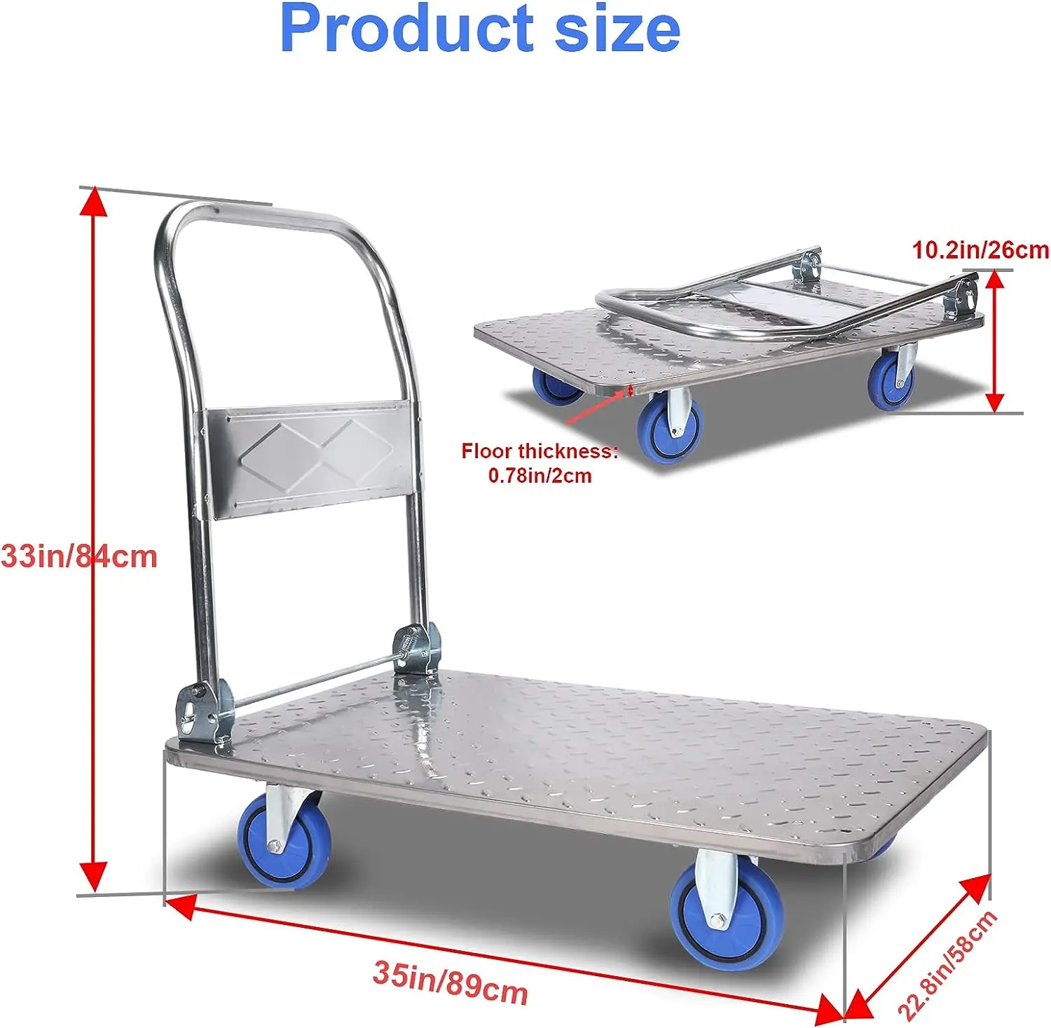 360 Degree Swivel Wheels Foldable Push Hand Cart Customizable Platform Dolly Cart Flatbed Dolly 360 Degree Swivel Wheels OEM