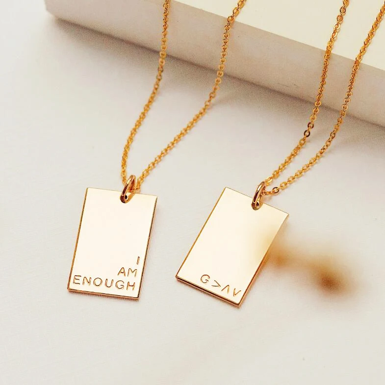 rectangle necklace engraved