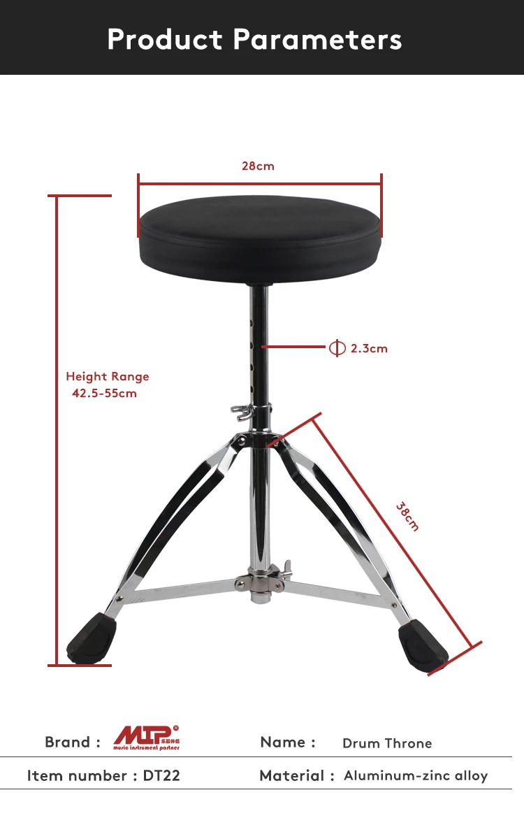 Heavy Duty Tripod Base Drum Chair Adjustable Height Stable Double