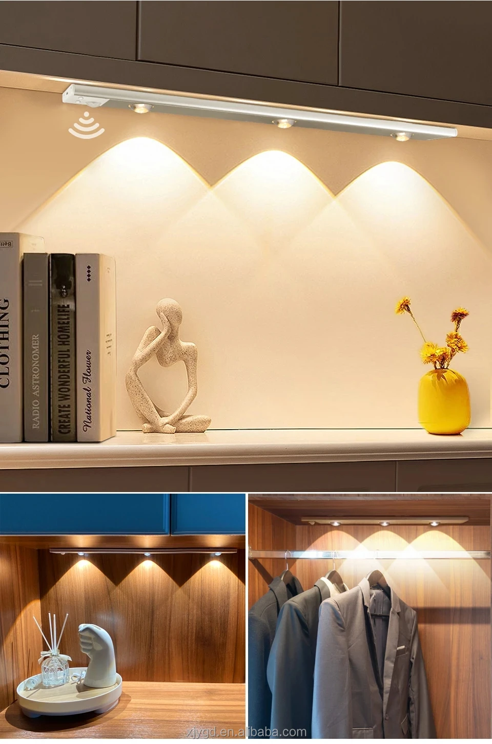 LED Night Light Kitchen Under Cabinet 20/30/40/50cm Rechargeable PIR Motion Sensor Closet Wardrobe Lamp Aluminum Night Light