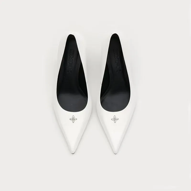 Fashion Slip On Pointed Toe Heeled With Decoration Summer Genuine Leather Women Casual High Heel Pumps - Image 2