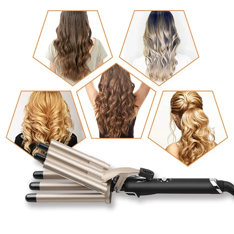 Fast Heating Ceramic 2 Temperature Control Tourmaline Triple 5 Barrels Hair Waver Tools