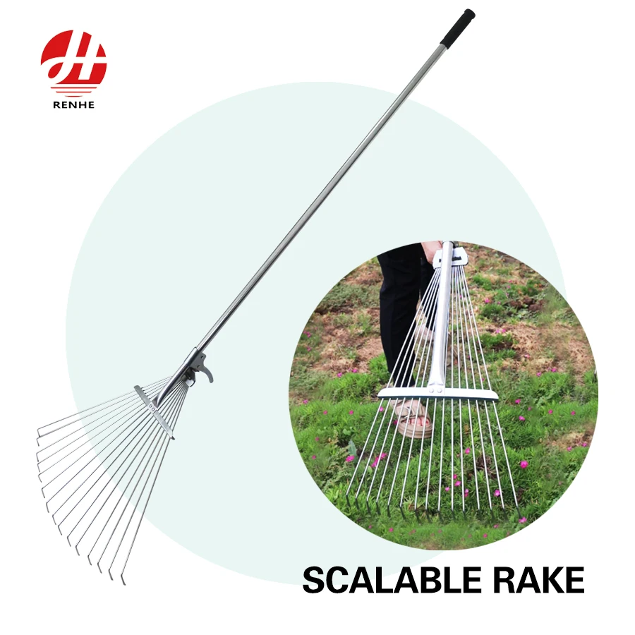 High Quality Hand Tools Agricultural Garden Steel Farming Scalable Leaf Rake Portable hay Rake With Handle