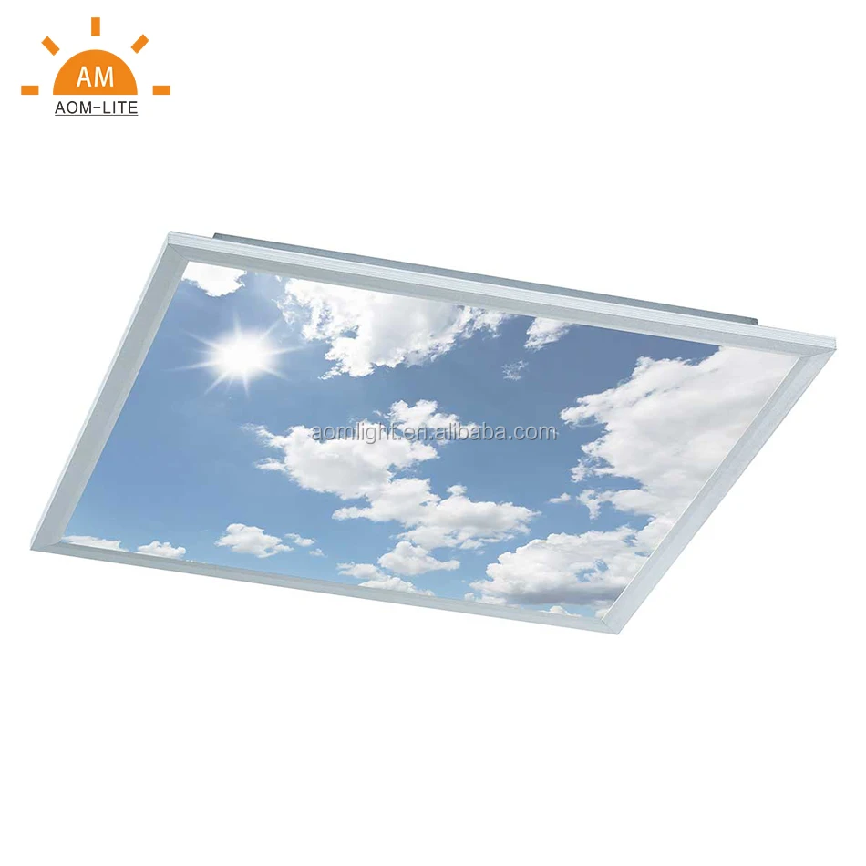 Illusive Decorative Blue sky&Cloud picture square flat ceiling led panel light dimmable CCT changeable by 2.4G RF remote control