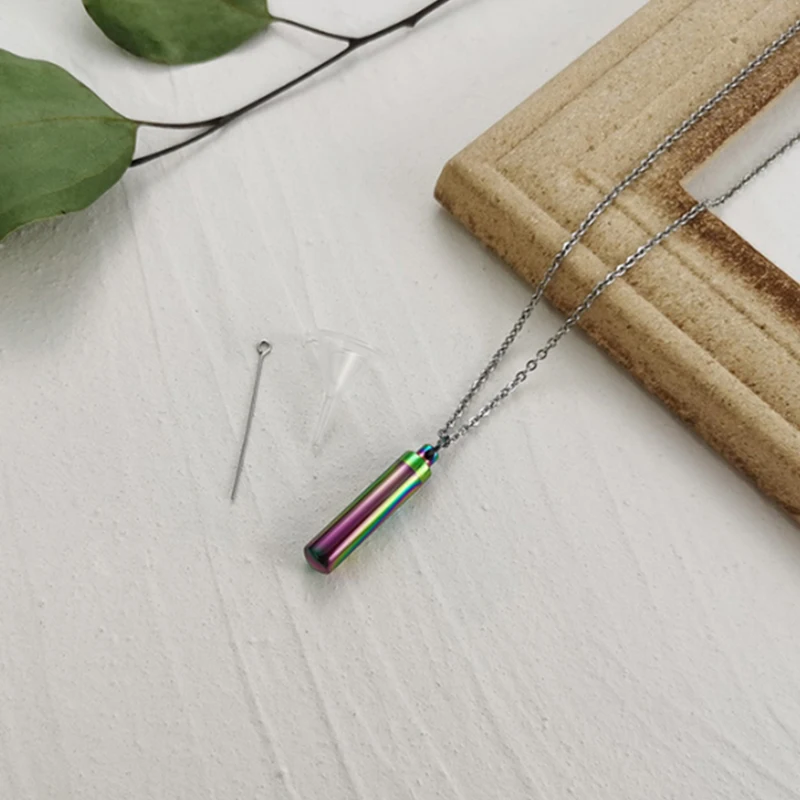 5 color Cylinder Cremation Urn Necklace for Ashes Memorial Keepsake Pendant Stainless Steel Remembrance Jewelry for Women or Men