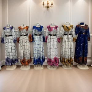 Custom Luxury Design Extra Long Silk Dressing Gown Women Summer Muslim Loose Print Kaftan Dress