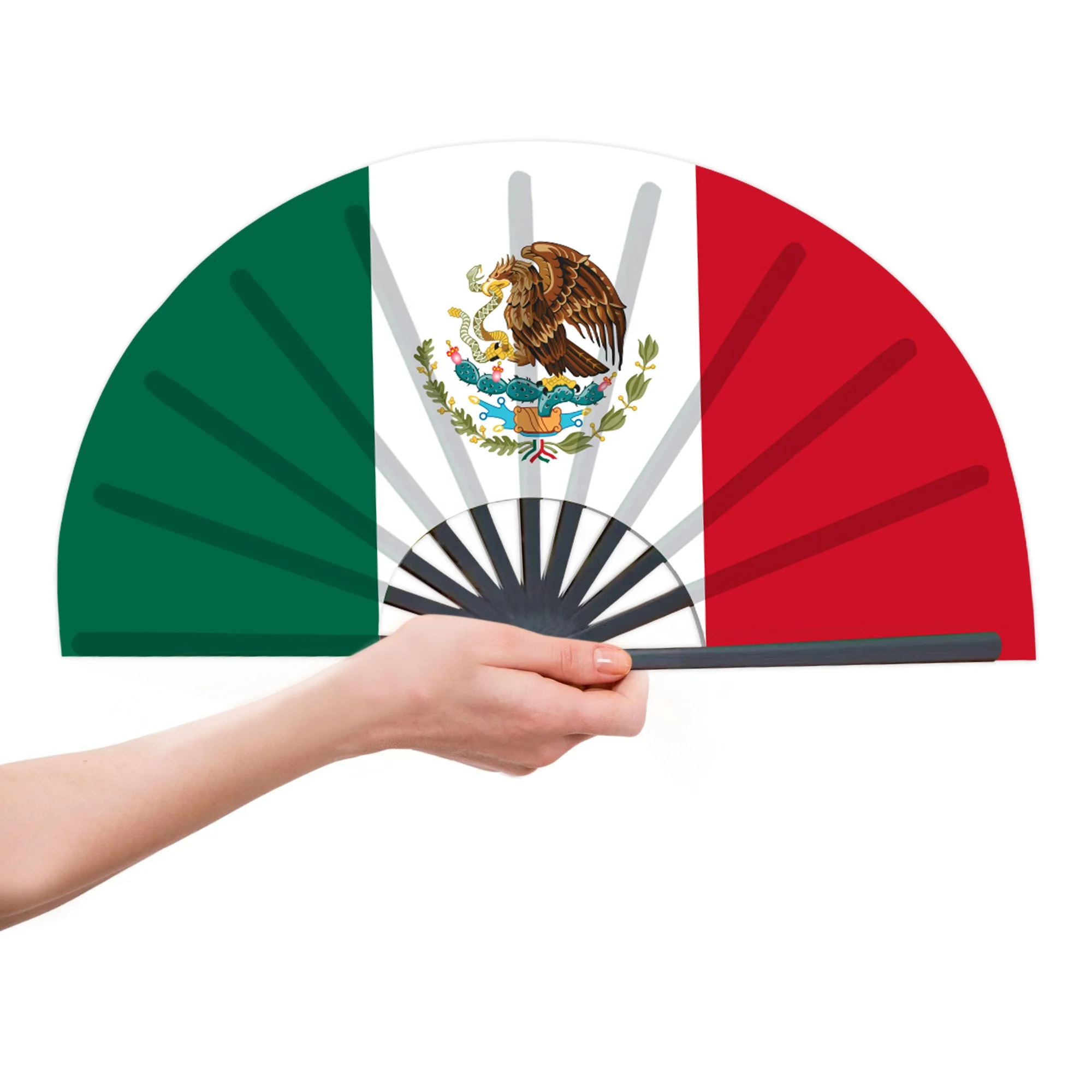 Mexikanische Flagge, Handfächer, 33 cm, Lateinamerikanisches Kultursymbol, tragbar, leicht und zum Öffnen und Schließen geeignet, dekorativer Fächer_voghion.com