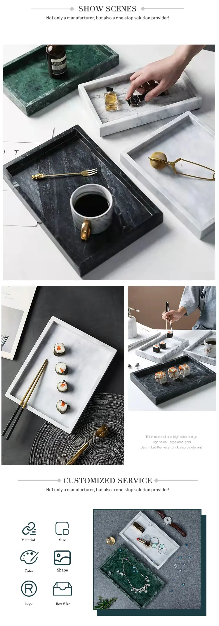 Wholesale Marble Decorative Tray Custom Rectangle Jewellery Marble